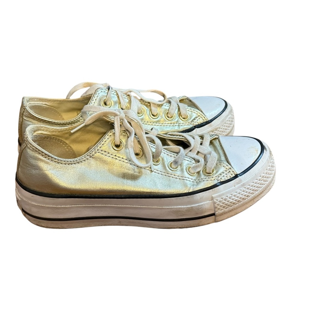 Converse Chuck Taylor All Star Lift Platform Metallic Gold Low-Top Sneakers Sz 6